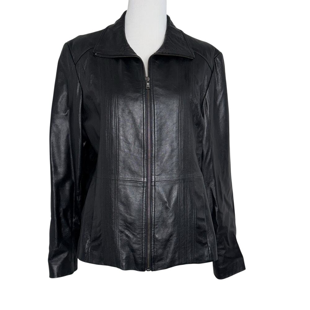 Kenneth Cole 100% Leather Fitted Jacket Sz XL IN Black VINTAGE